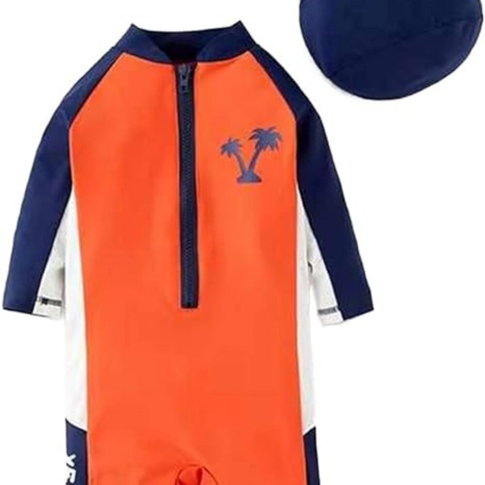 Palm Tree Orange 2pcs Boy Swimwear Set